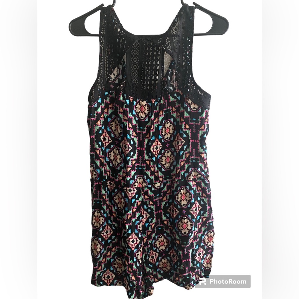 Black and Neon Aztec Pattern Button Front Romper